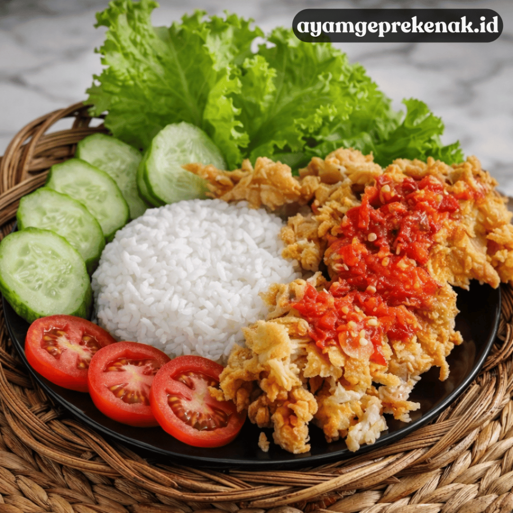 ayam geprek lalapan komplit